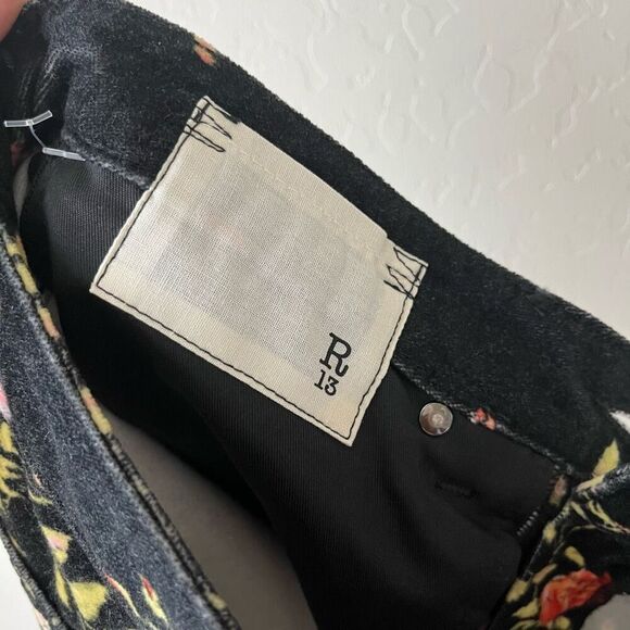 R13 Black Kick‎ Fit Floral Print High Rise Cropped Flare Pants Size 27 - Picture 7 of 13